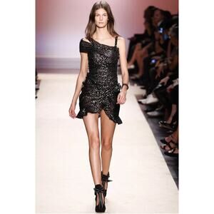 Isabel Marant Becky sequence silk chiffon Black mini dress Cocktail Size 40 Af10